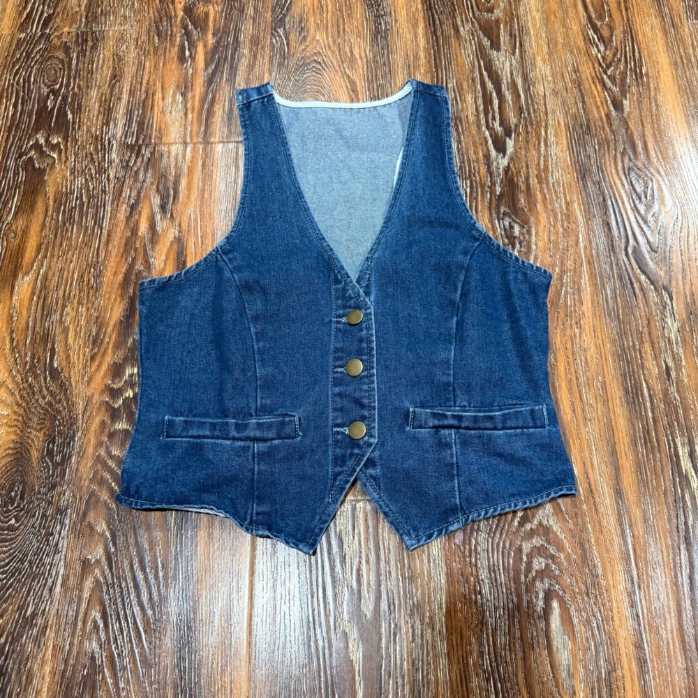 Size S Denim Vest Women Blue Button Front Adjustable Back Strap S Western Boho